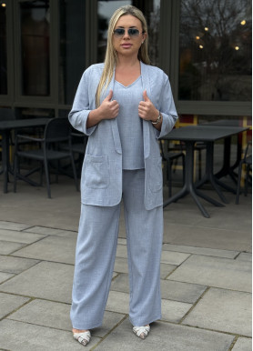 Костюм-трійка з вільним жакетом та широкими брюками костюмка сірий